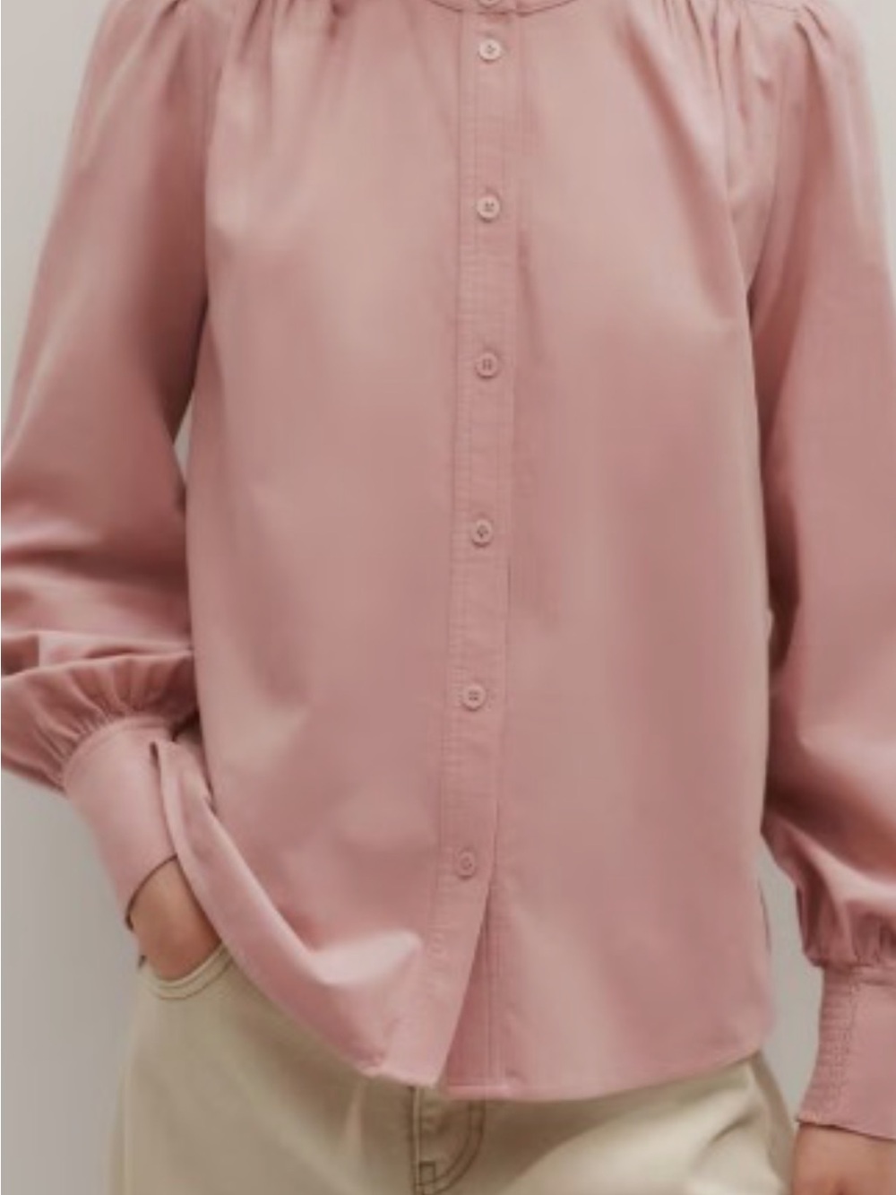 ME+EM Micro Cord Super Soft Pink Ruffle-Neck Button-Front Shirt - Picture 11 of 11